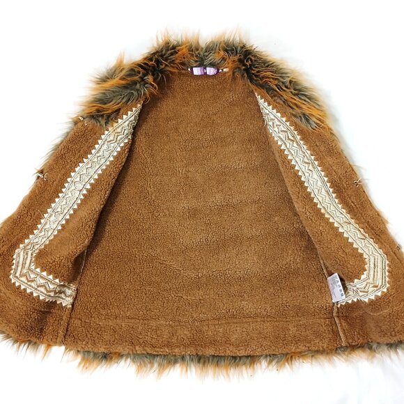 Vintage Alibi Embroidered Suede & Fur Aztec Print Waistcoat Vest Jacket Size 13 - Picture 5 of 10